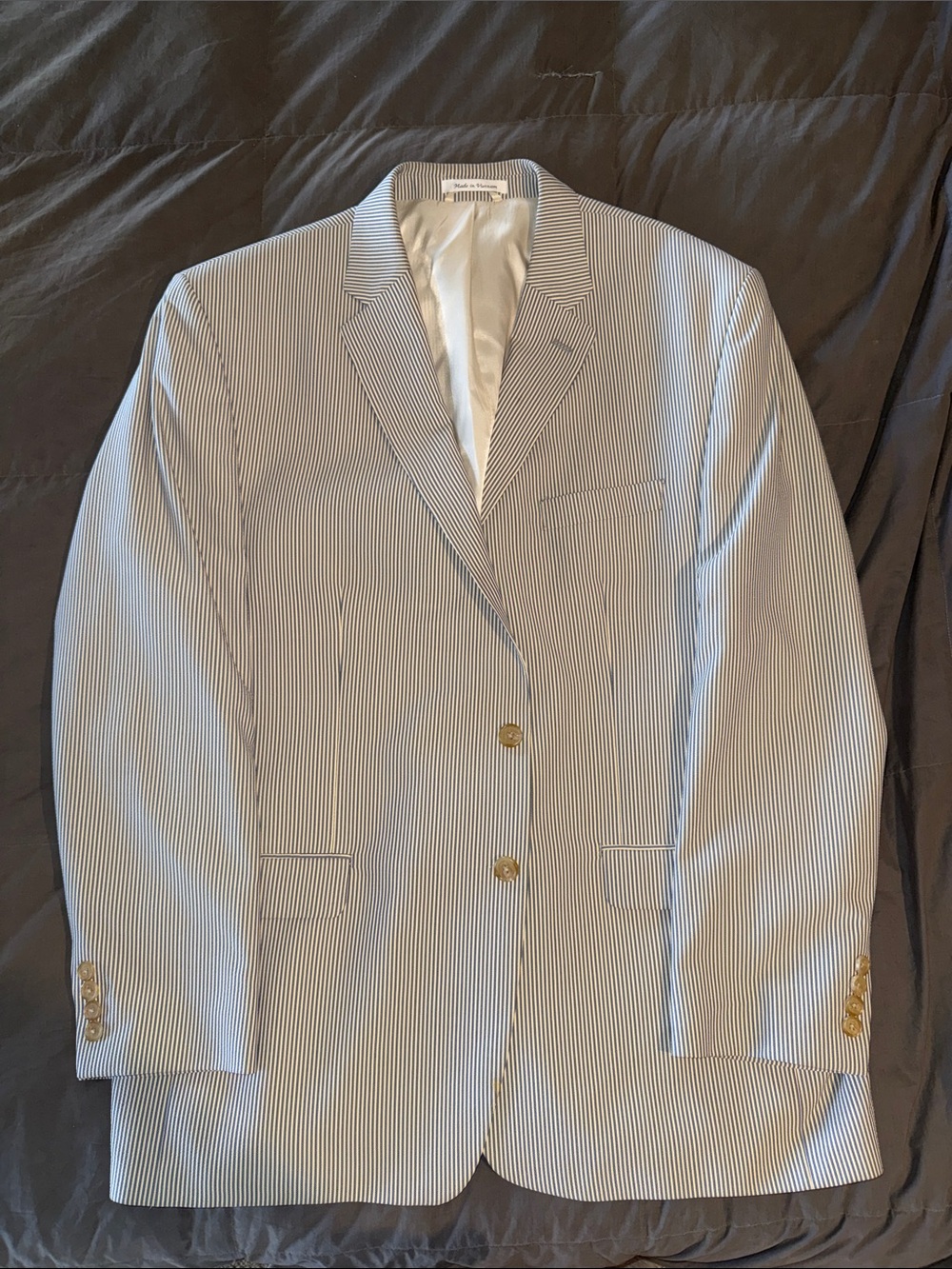 Men's Lauren by Ralph Lauren, Seersucker Stripe Blazer - Blue-Gray & White.